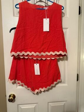 Scalloped Red High-Waist Shorts Set - Unknown Brand